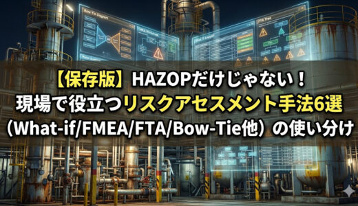 【保存版】HAZOPだけじゃない！現場で役立つリスクアセスメント手法6選（What-if/FMEA/FTA/Bow-Tie他）の使い分け
