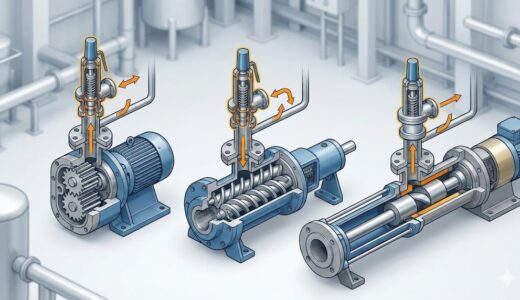 【詳細記事】回転式ポンプ（ギヤ・スクリュー・モーノ）の構造と「破裂」を防ぐ安全弁の設置基準
