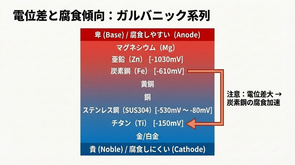 異種金属を接触させたときに卑な金属側の腐食が加速する仕組み