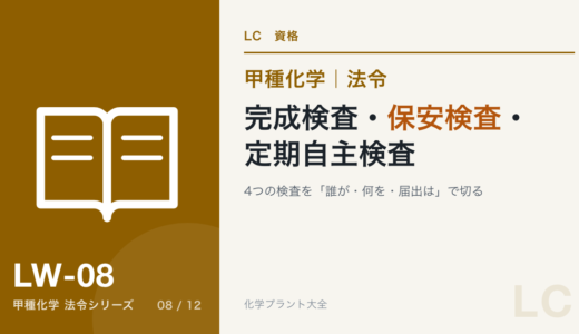 完成検査・保安検査・定期自主検査｜4つの検査を「誰が・何を・届出は」で切る【甲種化学・法令】