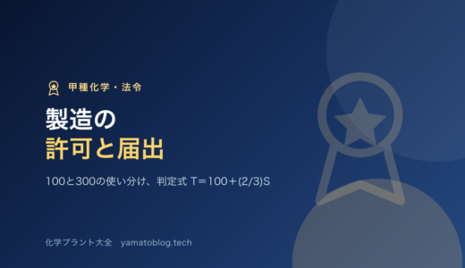 製造の許可と届出｜100と300の使い分け、判定式T＝100＋(2/3)Sまで【甲種化学・法令】
