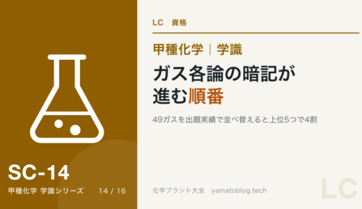ガス各論の暗記が進む順番｜49ガスを出題実績で並べ替えると上位5つで4割【甲種化学】