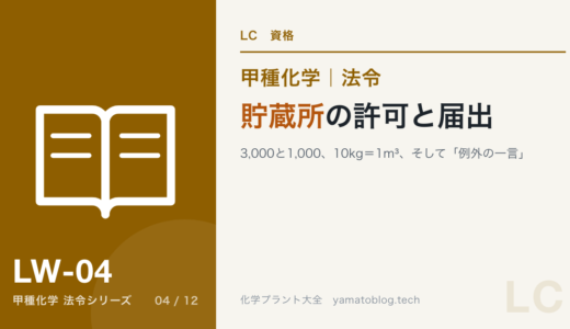 貯蔵所の許可と届出｜3,000と1,000、10kg＝1m³、そして「例外の一言」【甲種化学・法令】