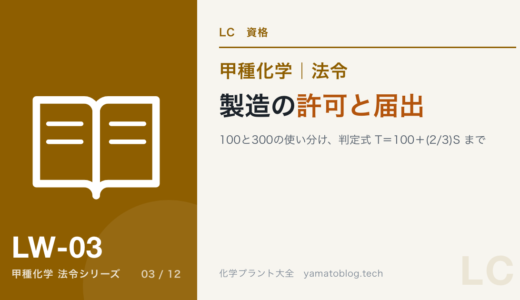 製造の許可と届出｜100と300の使い分け、判定式T＝100＋(2/3)Sまで【甲種化学・法令】