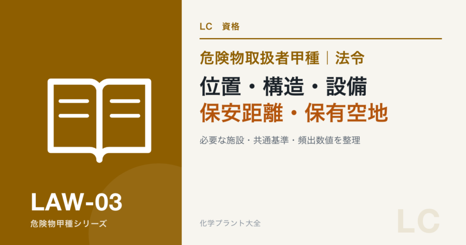 危険物取扱者甲種の位置・構造・設備、保安距離・保有空地を解説する記事のアイキャッチ