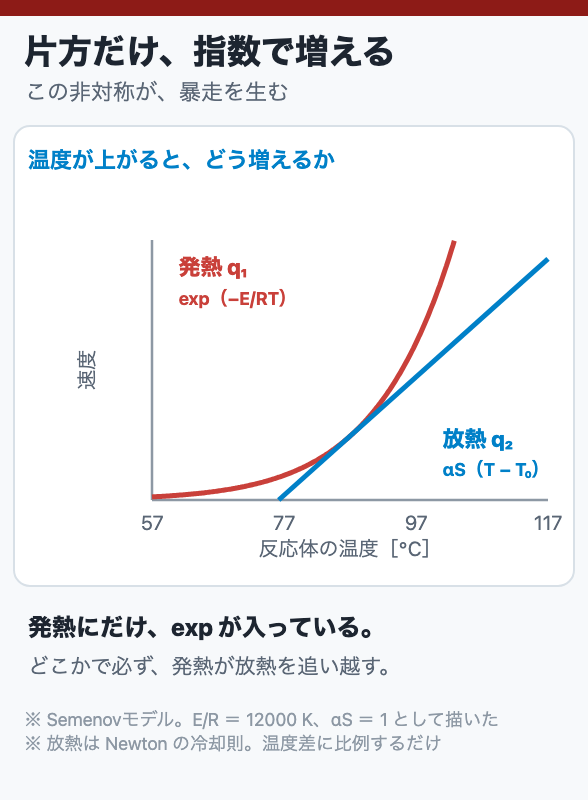 片方だけ、指数で増える