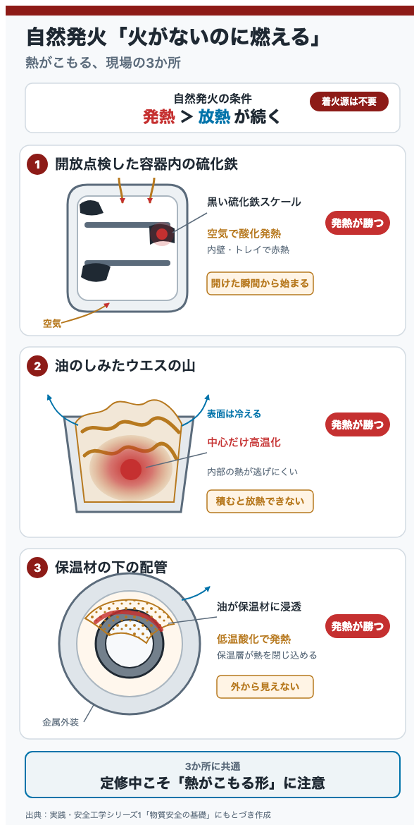 火がないのに燃える、現場の3か所