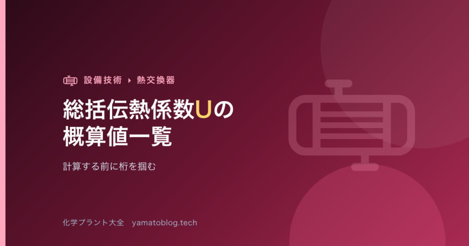 総括伝熱係数Uの概算値一覧【計算する前に桁を掴む】