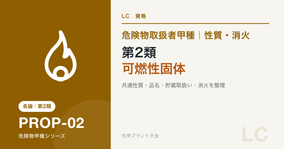 危険物取扱者甲種の第2類・可燃性固体の性質、貯蔵、消火を解説する記事のアイキャッチ