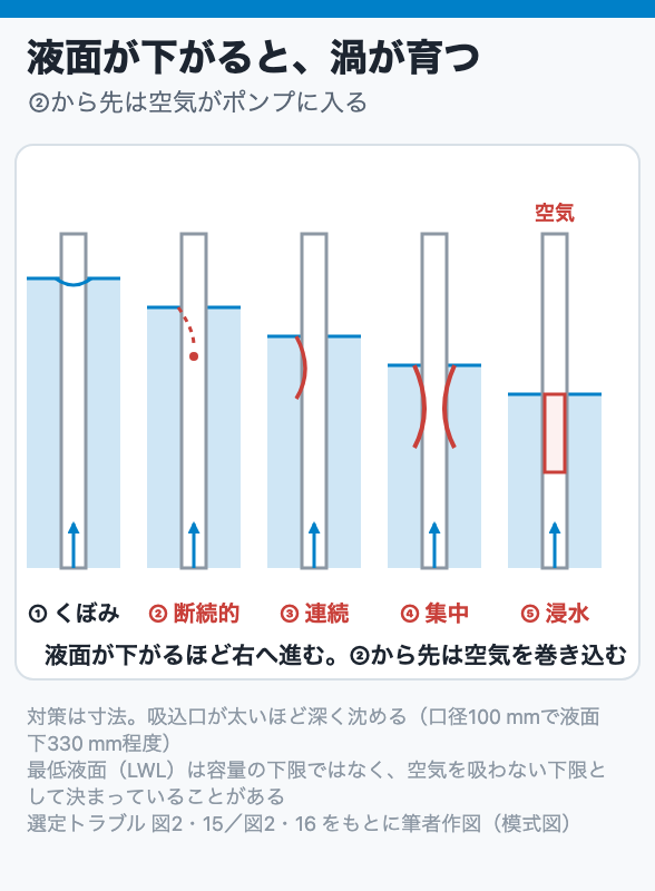液面が下がると、渦が育つ