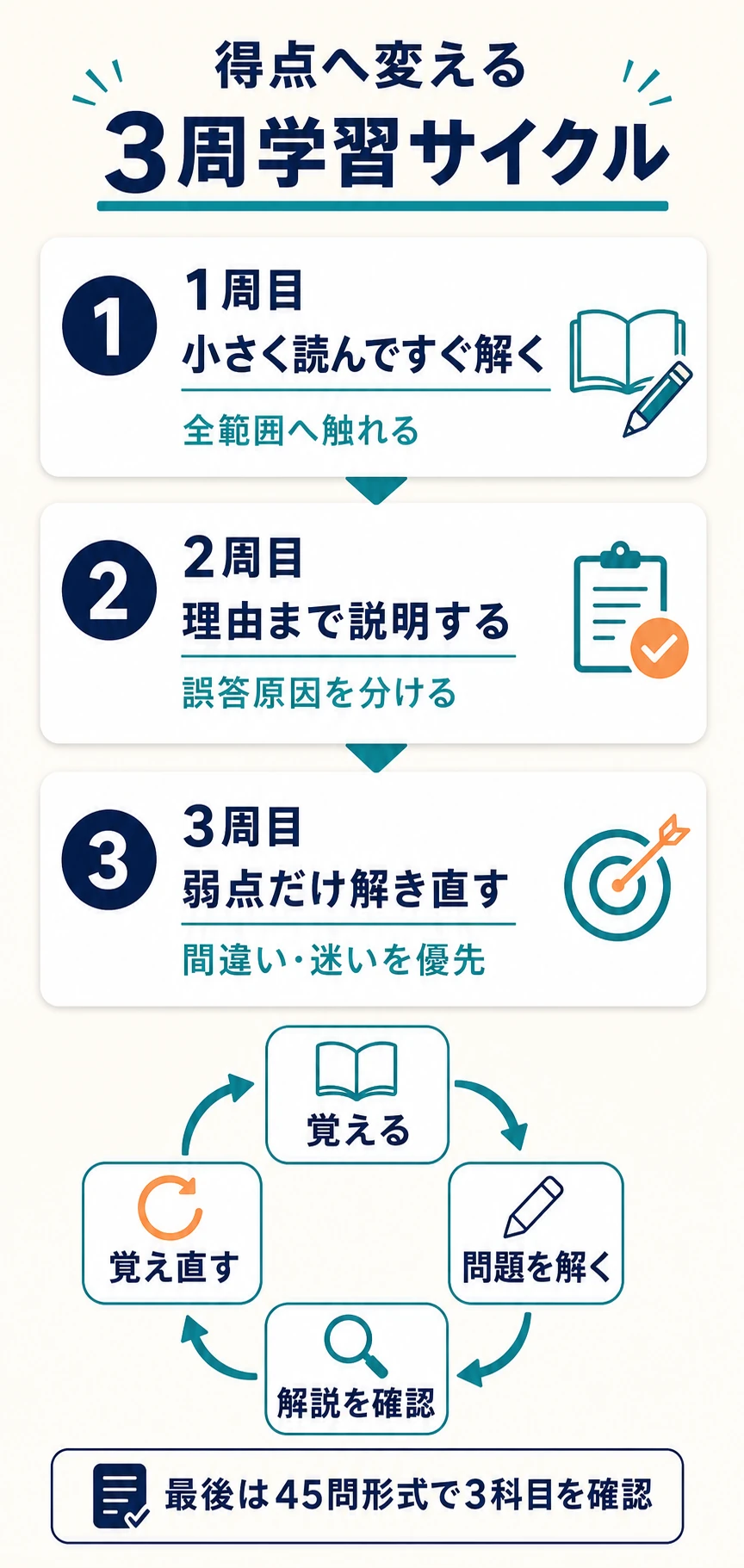 危険物取扱者甲種の学習を小さな直後演習から弱点の解き直しまで3周するサイクル