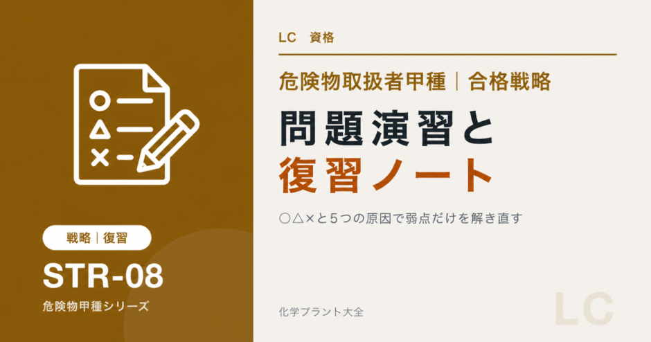 危険物取扱者甲種の問題演習と復習ノートの作り方を解説する記事のアイキャッチ