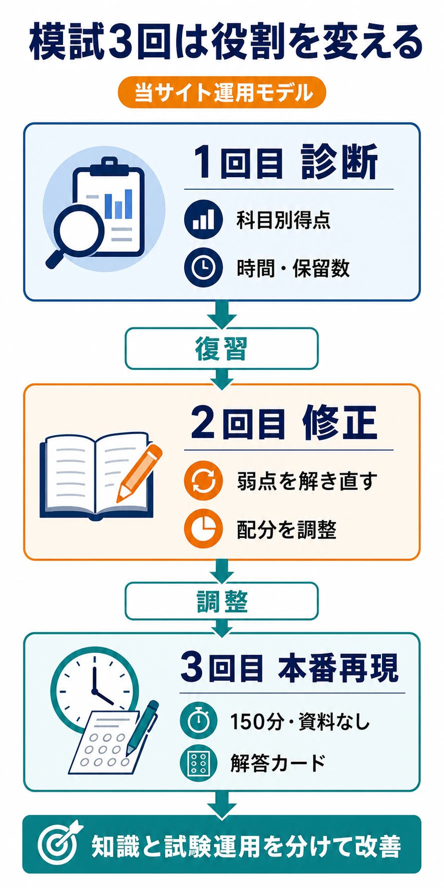 危険物取扱者甲種の模擬試験を診断、修正、本番再現の3回へ分ける進め方