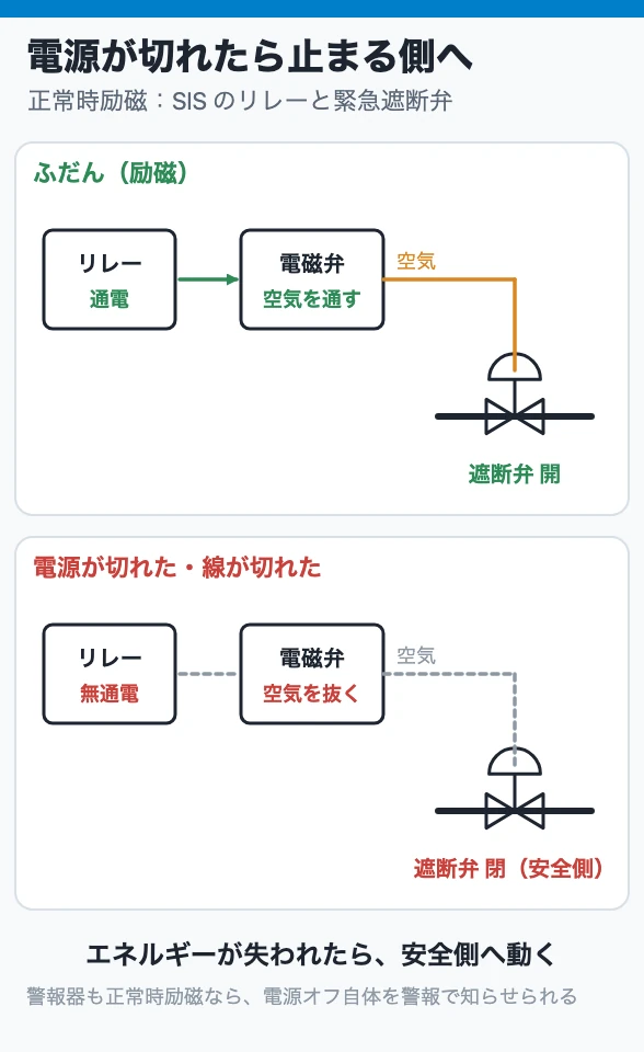 電源が切れたら止まる側へ