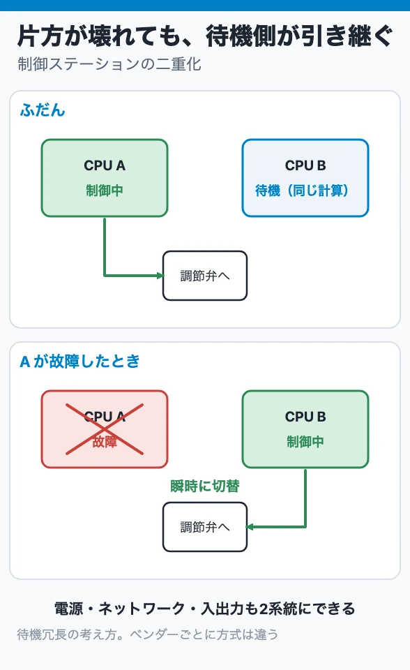 片方が壊れても、待機側が引き継ぐ