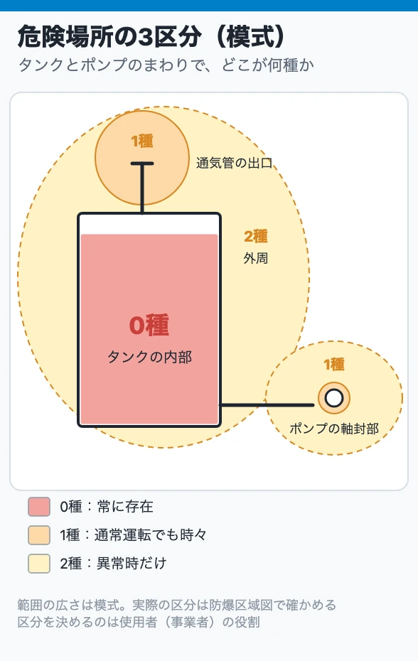 危険場所の3区分(模式)