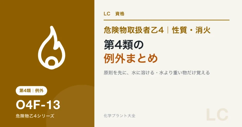危険物乙4の第4類の例外まとめ｜水に溶ける・水より重い・引火点の大小の考え方のアイキャッチ