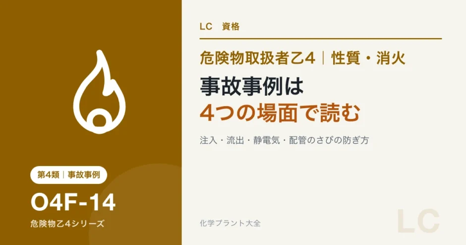 危険物乙4の事故事例と対策｜注入・流出・静電気・配管のさびの場面で何を選ぶかのアイキャッチ