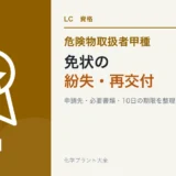 危険物取扱者免状の紛失・再交付・申請先・期限を解説する記事のアイキャッチ