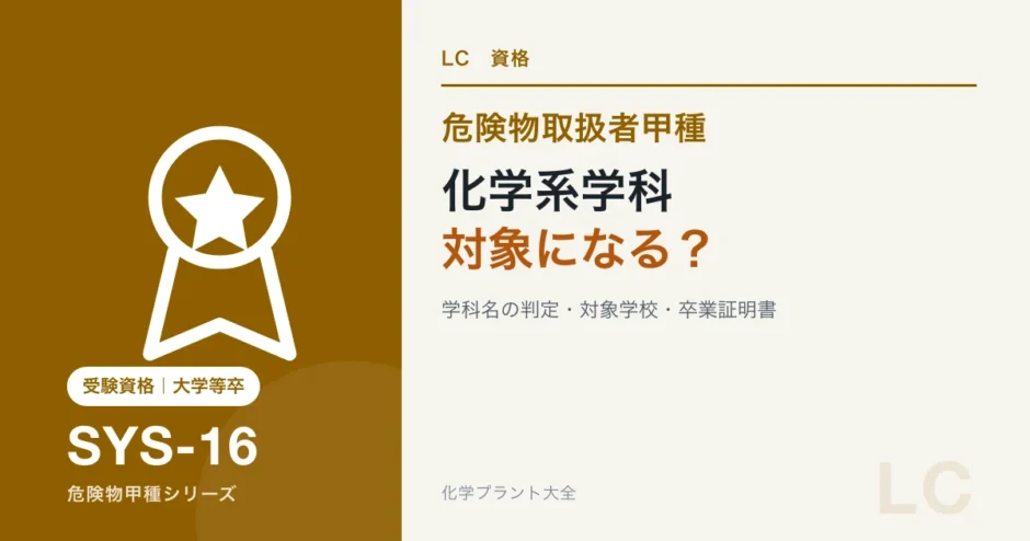 危険物取扱者甲種の大学等卒ルートで認められる化学系学科と証明書を解説する記事のアイキャッチ