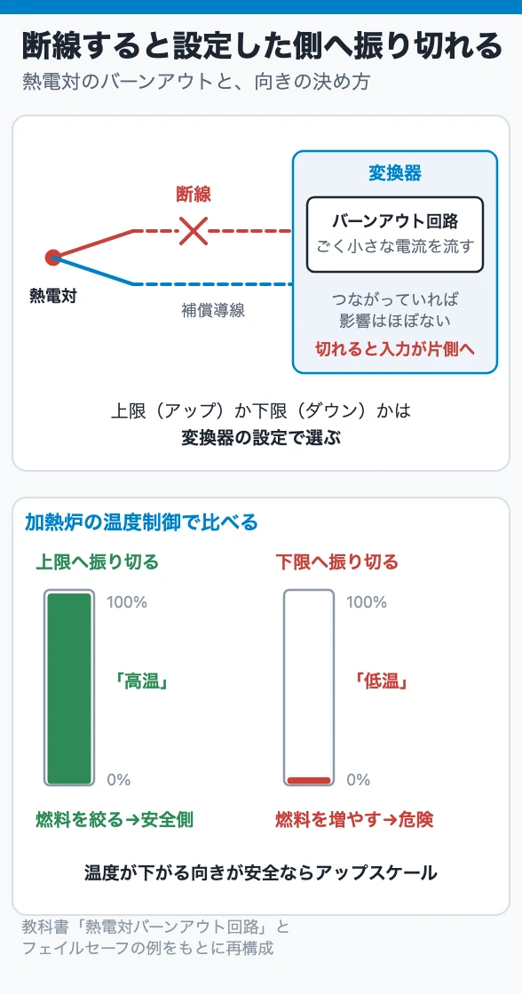 断線すると設定した側へ振り切れる