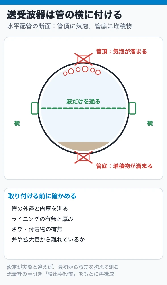 送受波器は管の横に付ける