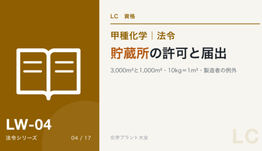 貯蔵所の許可と届出の論点｜3,000m³と1,000m³・混合貯蔵・第一種製造者の例外・10kg＝1m³【甲種化学・法令】
